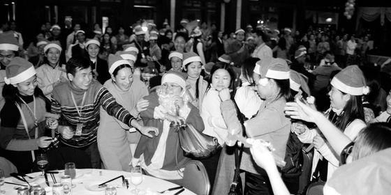 Celebrating Christmas at a hotel in Dongguan in 2004