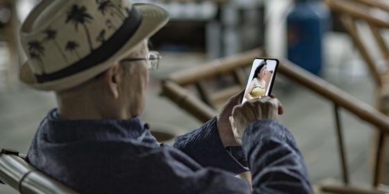 Elderly people on phone